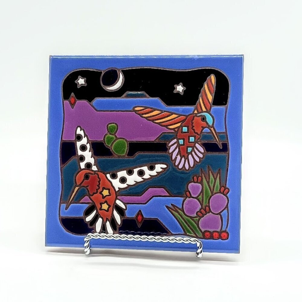 Vintage Handcrafted Masterworks Hummingbrids Ceramic Art Tile Trivet